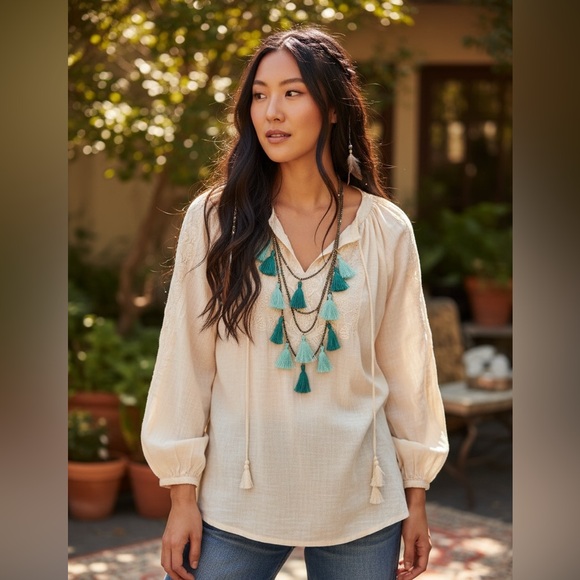 Express Jewelry - Express Boho Teal Tassel with brown beads Necklace